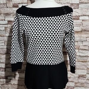 White House Black Market  Geometric Pattern Sweater with Boat Neck